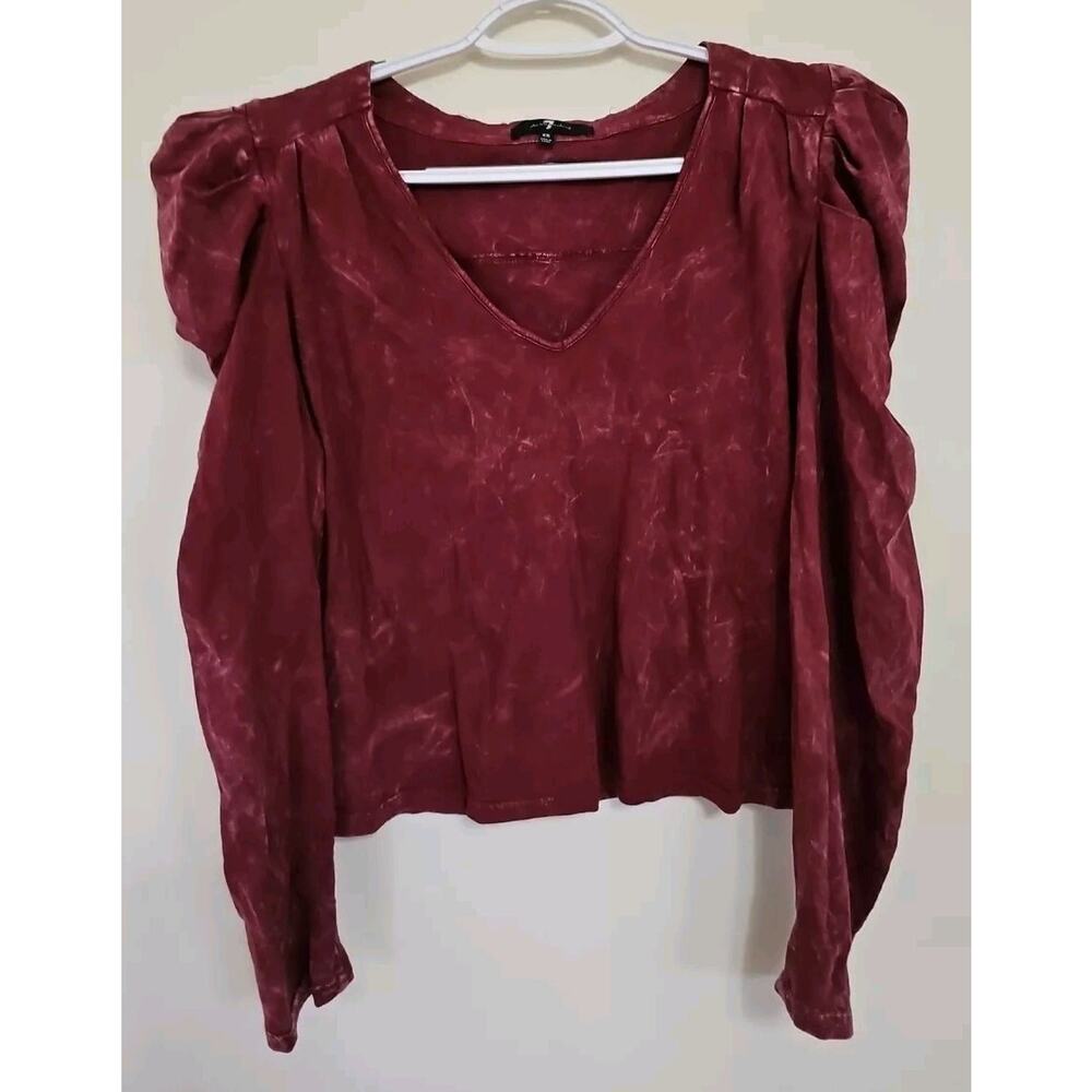 7 For All Mankind V-Neck Puff Sleeve Crop Top Size XS Long Sleeve